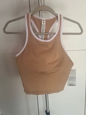 lululemon athletica Tan Ribbed Racerback Crop with White Trim